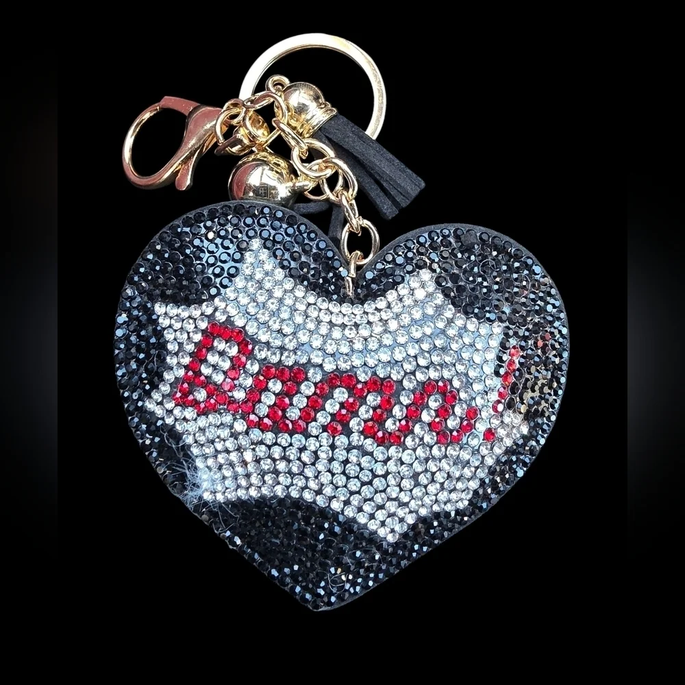 Heart Shaped Bad Word Rhinestone Bag Charm | Keychain